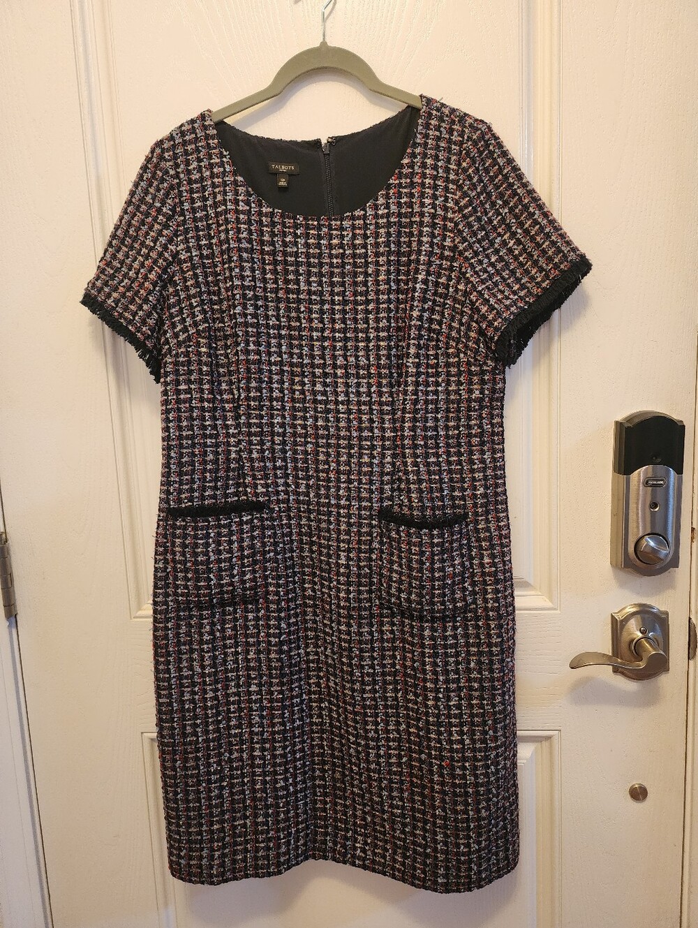 Talbots Black and Pink Multi Tweed Short-Sleeve Shift Dress